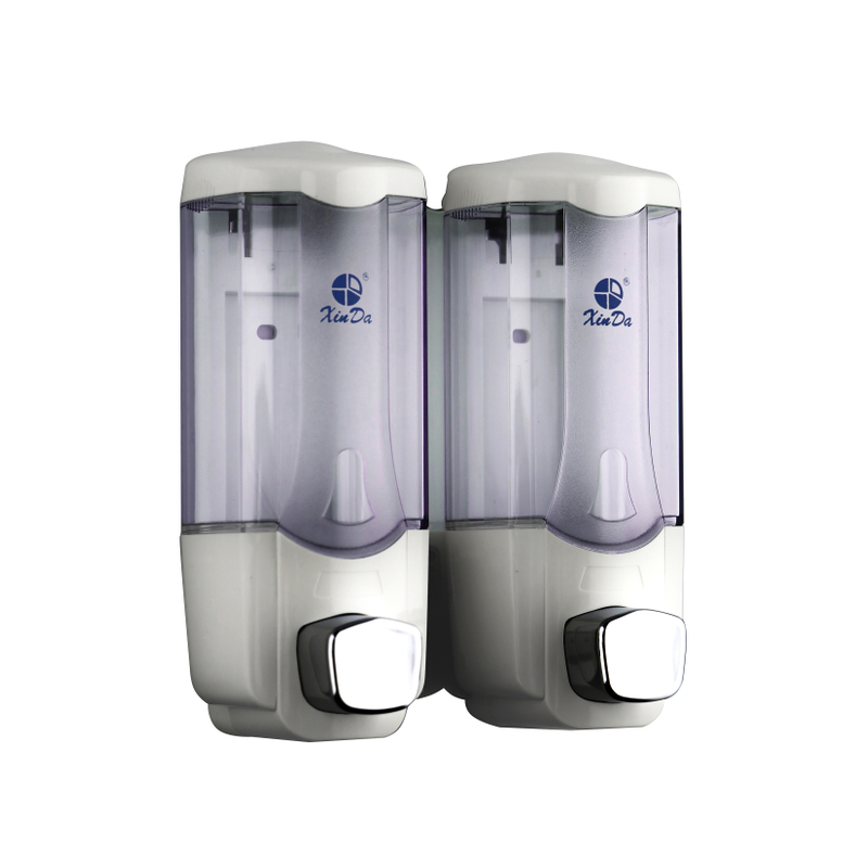 O Xinda ZYQ 37s Shampoo Dispensador de Sabonete 370 ML X2 (Duplo) Bomba de Empurrar Banheiro Sanitize Plástico Branco Montado na Parede com Chave Fechada