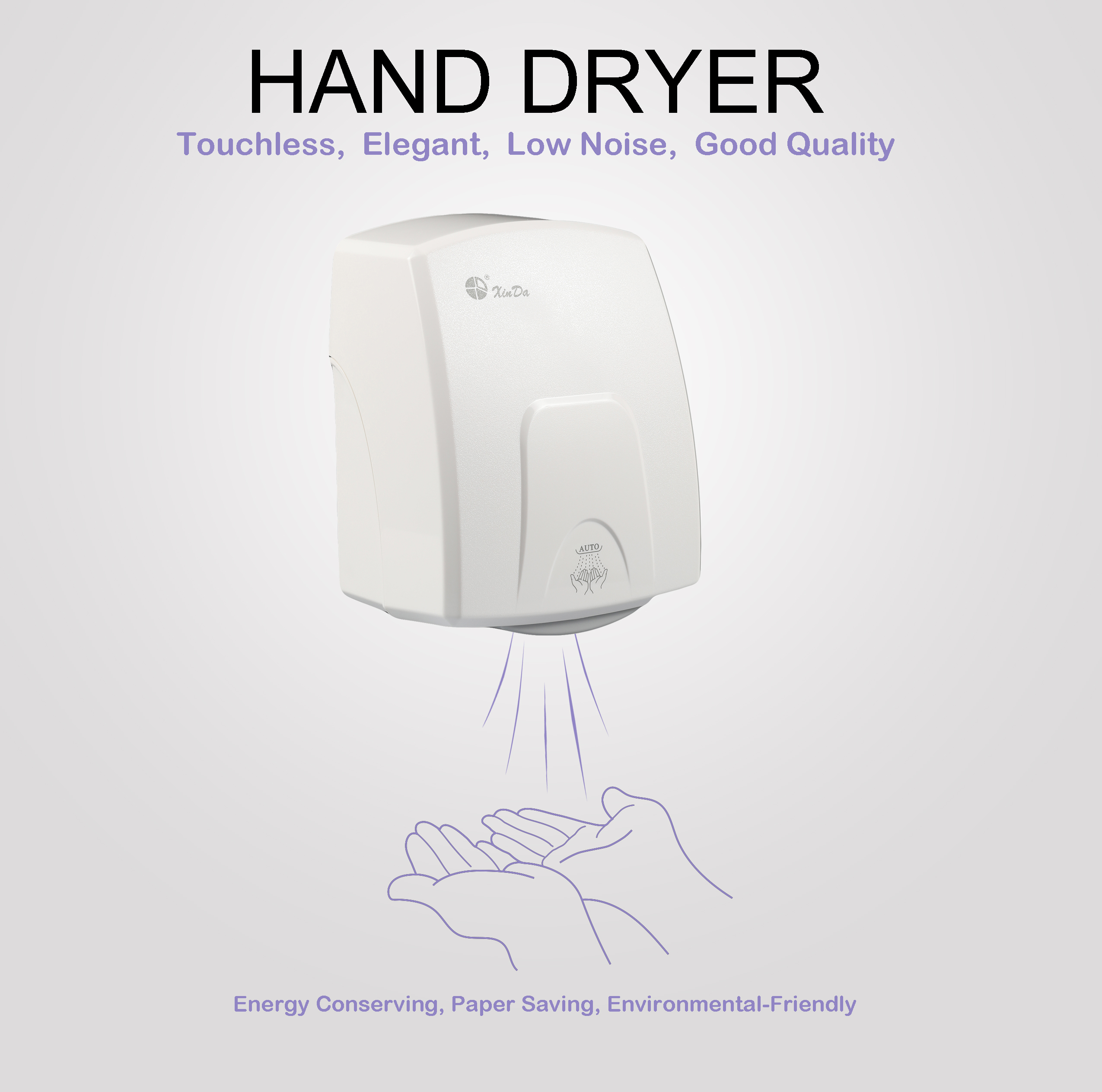 Os secadores de mãos profissionais de plástico com sensor infravermelho automático xinda gsq150 para banheiro secador de mãos