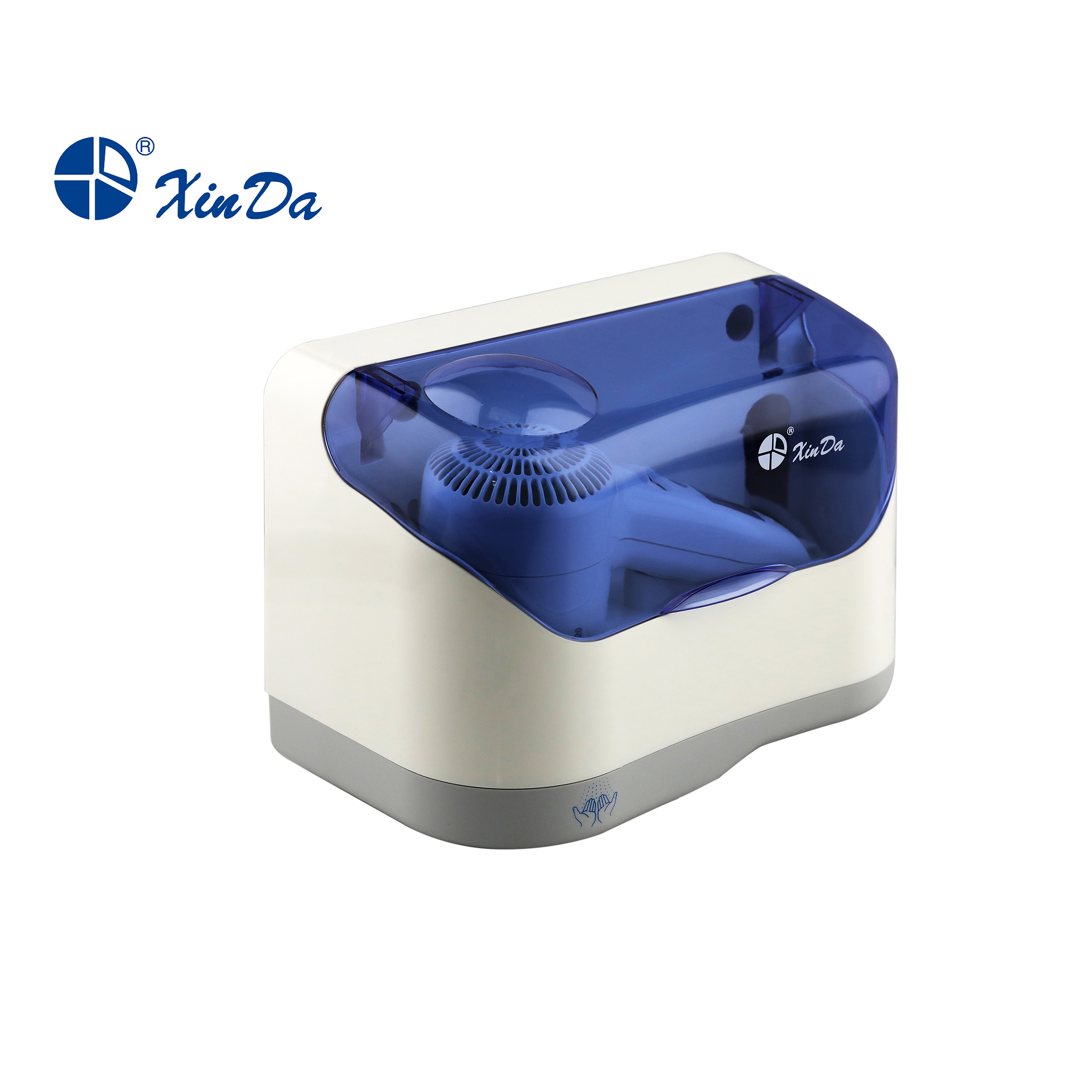 O sensor inteligente XINDA, baixo ruído, alta qualidade, combinação de secador de cabelo e mãos MGQ 120 ABS branco e azul para casa e hotel