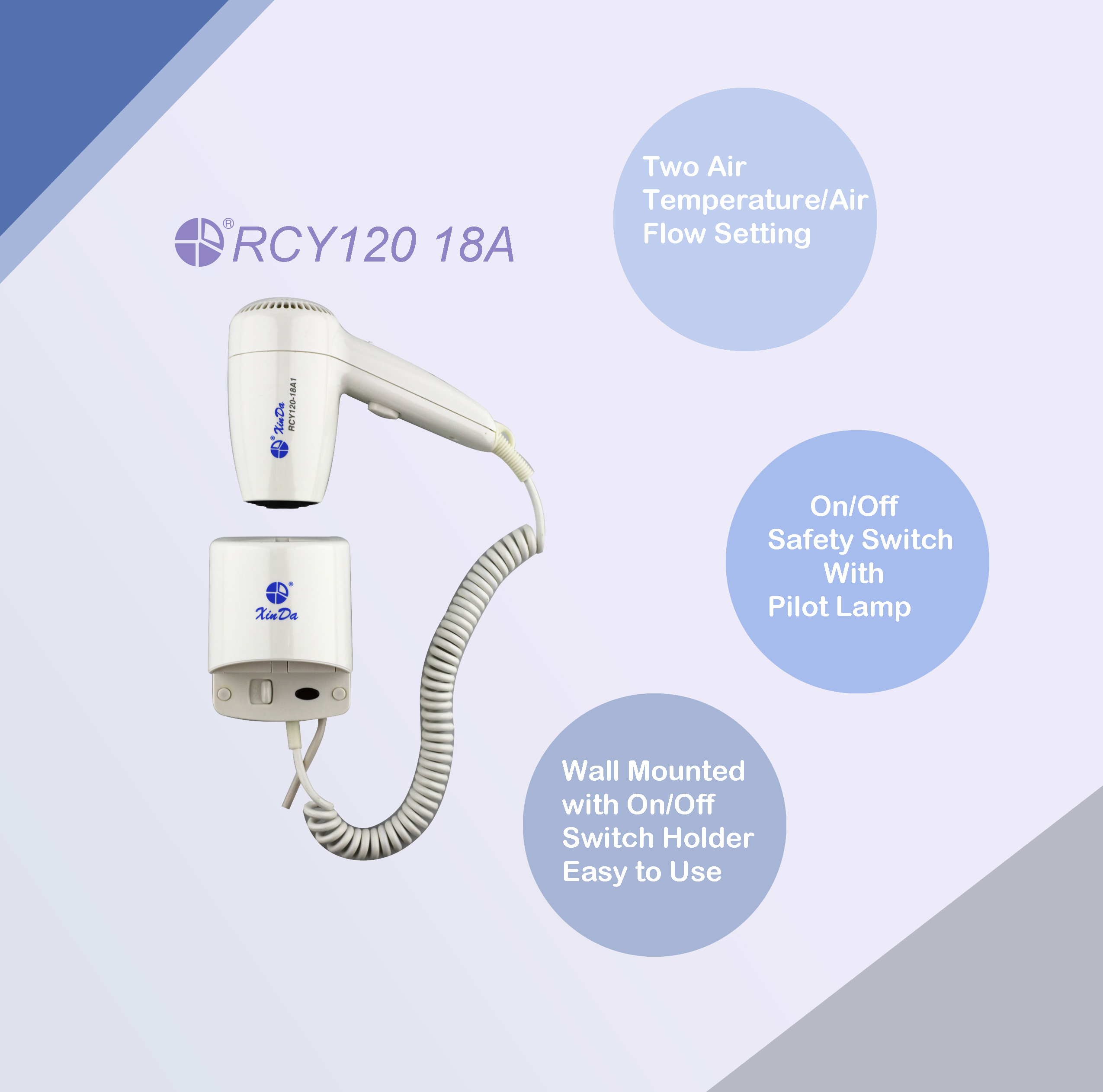 O secador de cabelo xinda RCY-120 18a novo design profissional branco sem fio recarregável, secador de cabelo com bateria ABD-1000