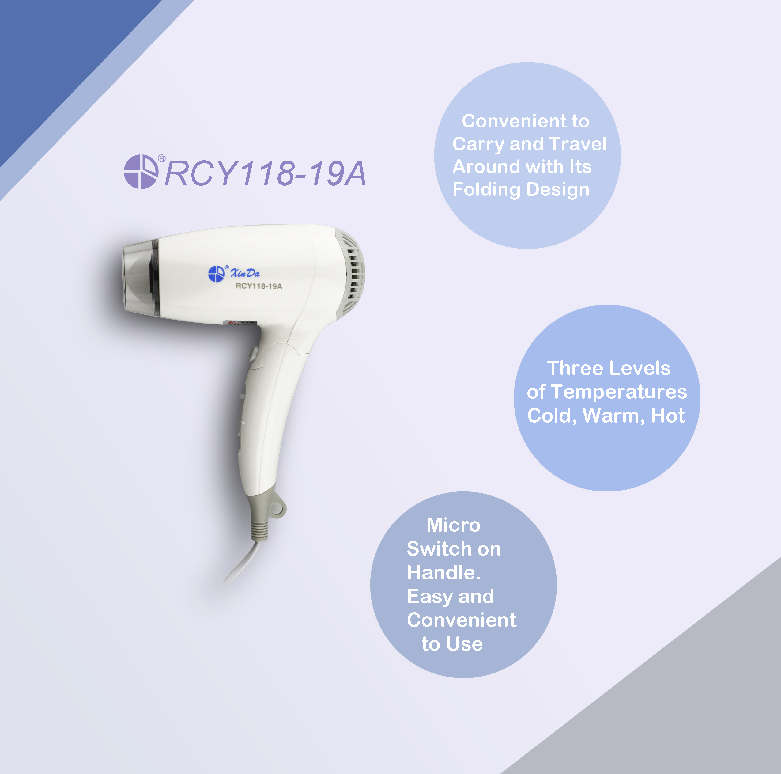 O novo secador de cabelo dobrável XinDa RCY-188 19A