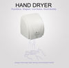  Secador de mãos profissional com sensor automático para hotel, corpo de plástico branco, montagem na parede 